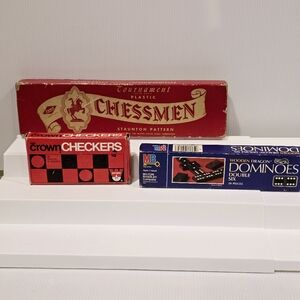 Vintage Game Set Checkers, Domino's and Chessmen Set
